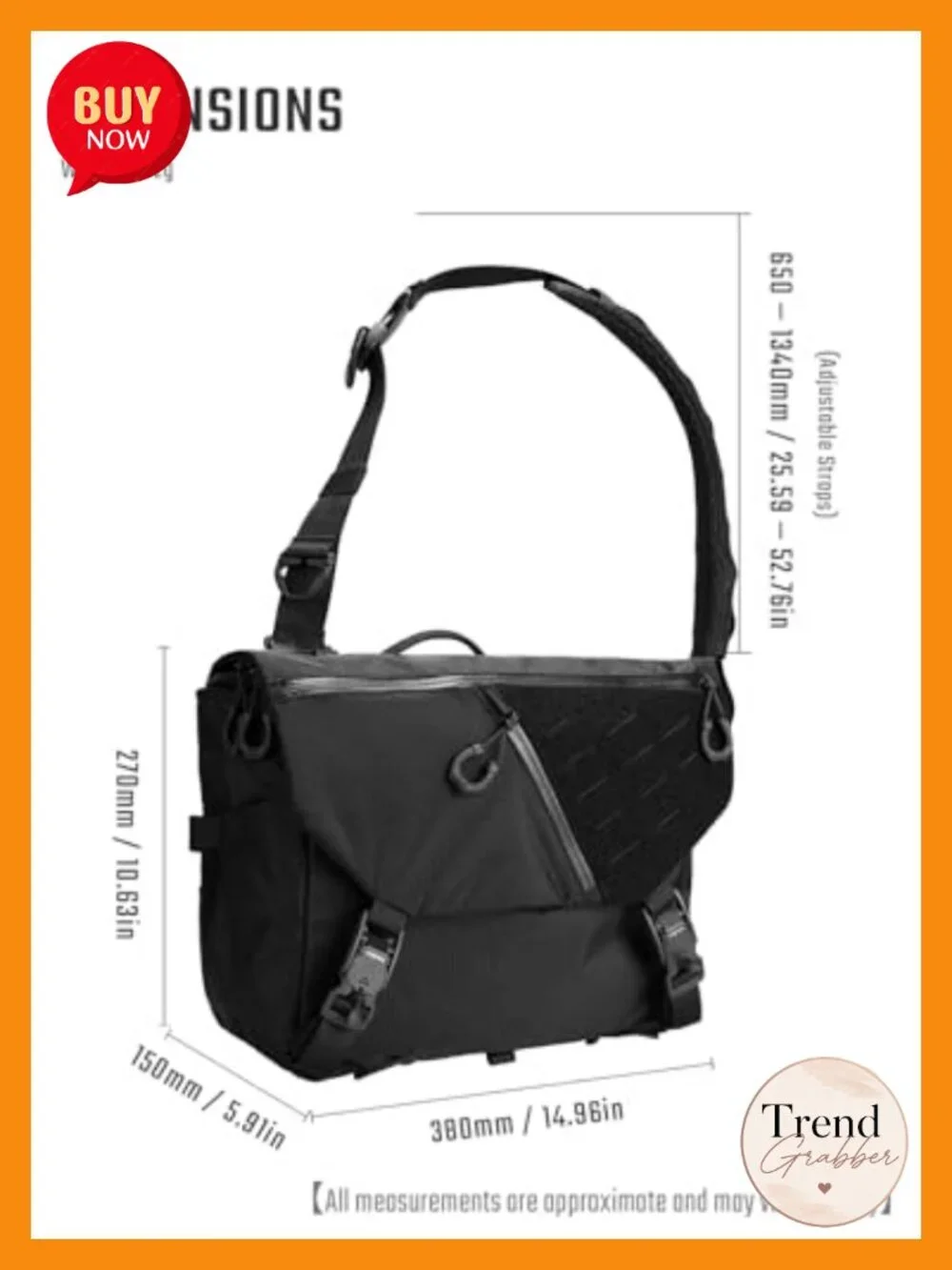 Tactical EDC Shoulder Bag with Laptop Sleeve, Quick-Adjust Strap,